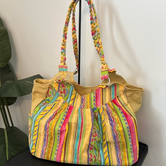 Colorful Embroidered Tote Bag Kate McRostie Garden Tote Pool Beach Shopping - Picture 3 of 11